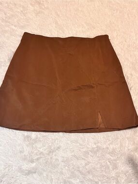 Textured Brown Mini Skirt with Front Notch NWOT